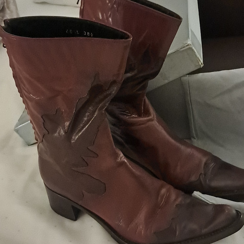 Rocco P. Women's Burgundy Mid-Calf Leather Heeled Boots